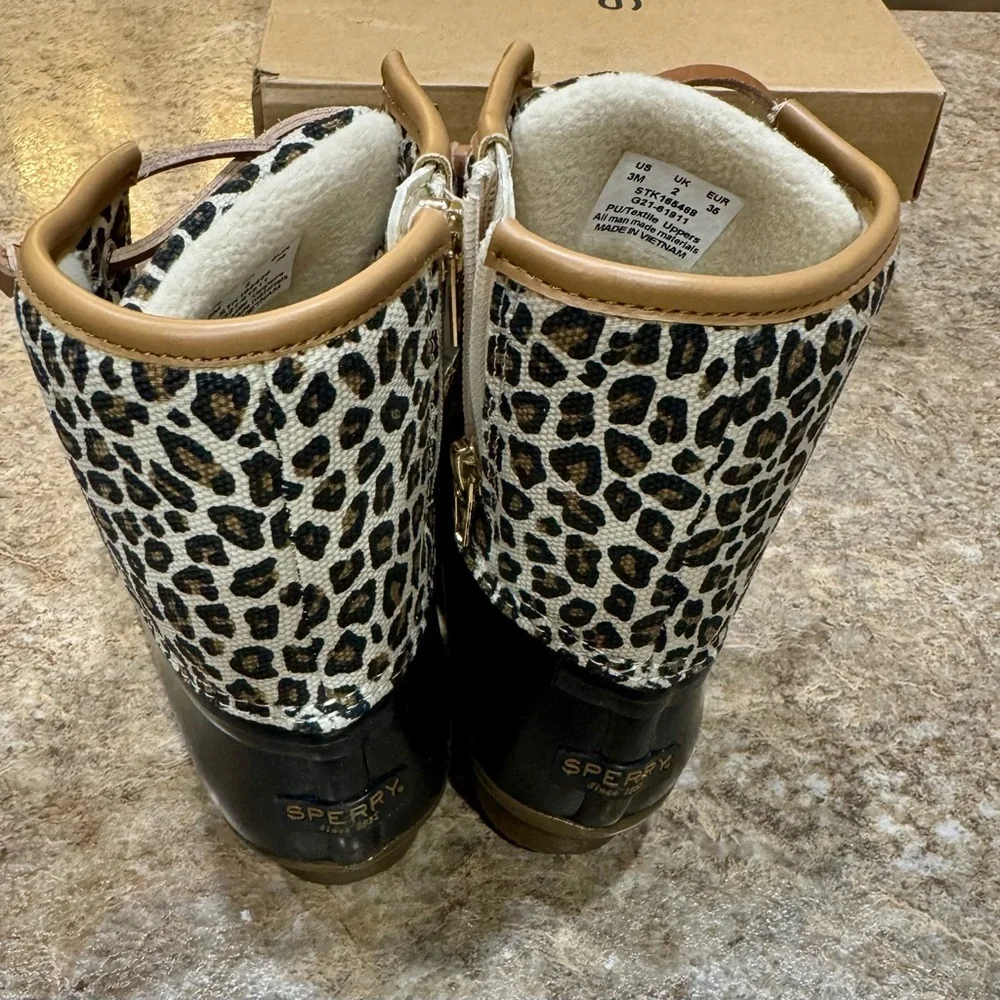 New Sperry Saltwater Duck Boots – Leopard Print – Girls Size 3